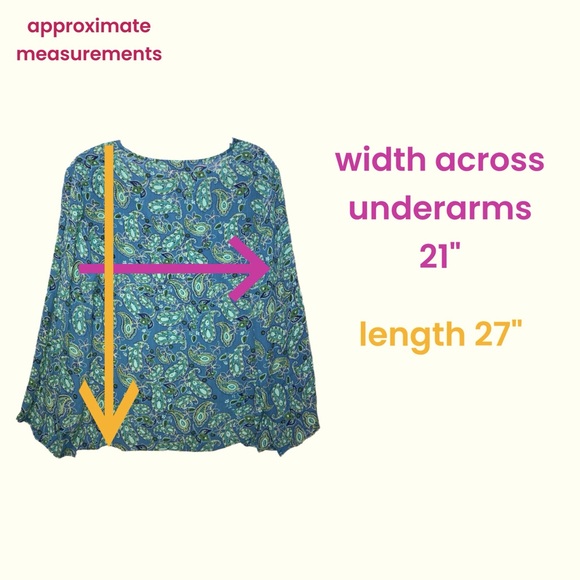 Vintage ALC XL Flowy Sleeve Embellished Chest Blouse Blue Paisley 13035 - Picture 3 of 9